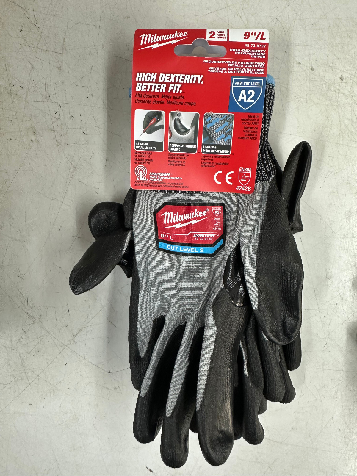Milwaukee Large High Dexterity Cut 2 Resistant Polyurethane Dipped Outdoor