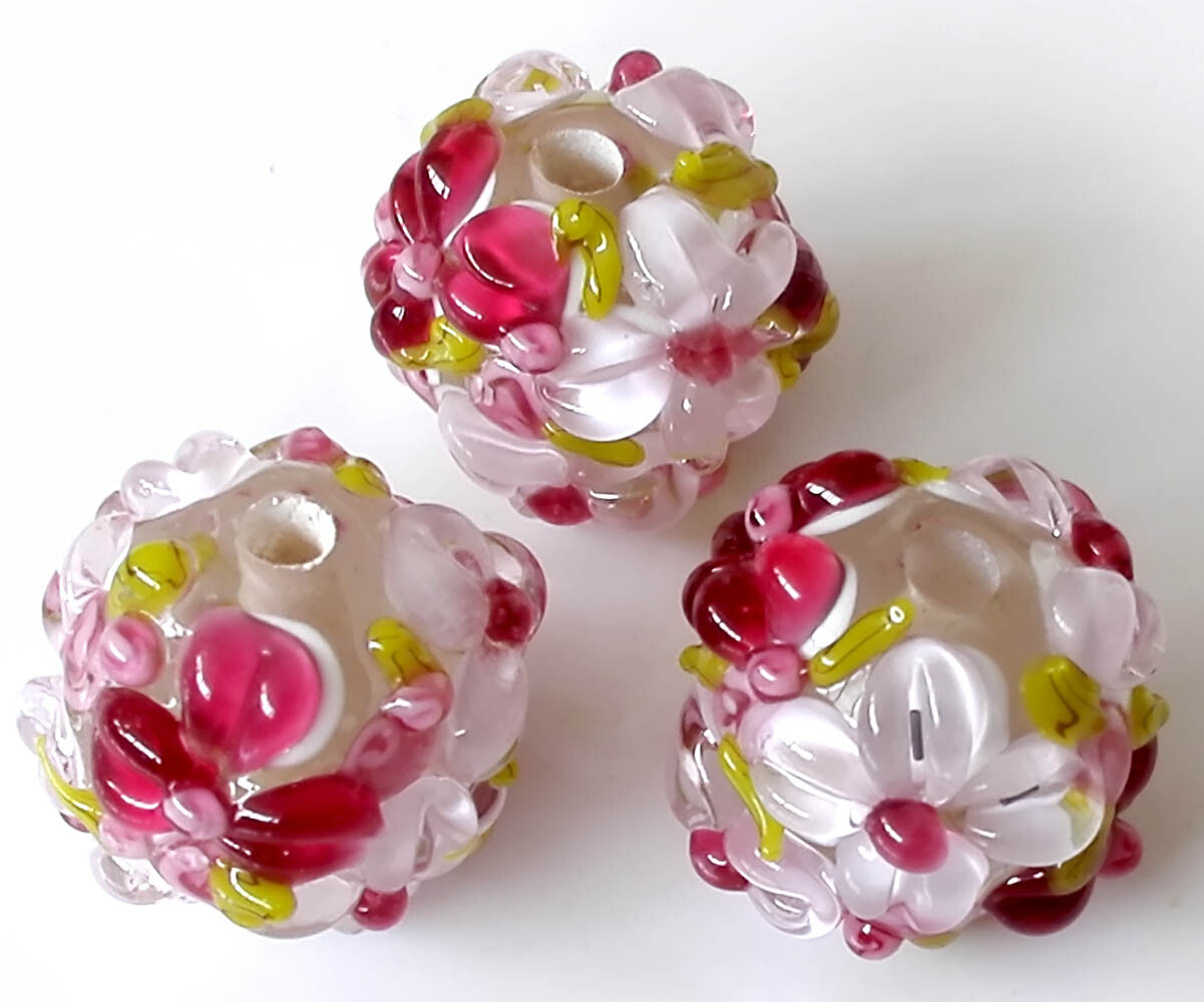 10pcs handmade Lampwork glass round Beads two color flower 15mm