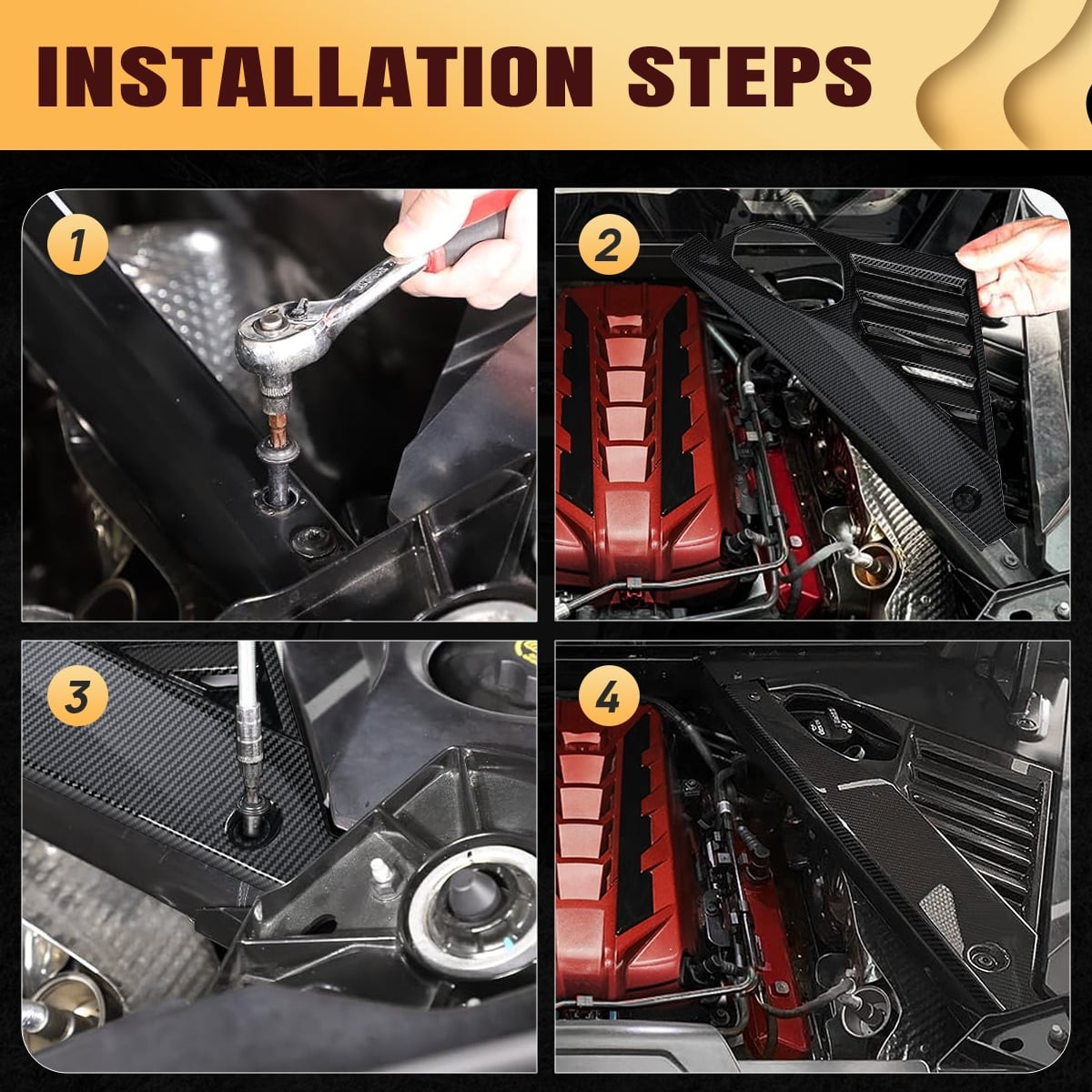 ABS For Corvette C8 2020+ Rear Strut Shock Tower Cover + Engine Bay Panel Covers