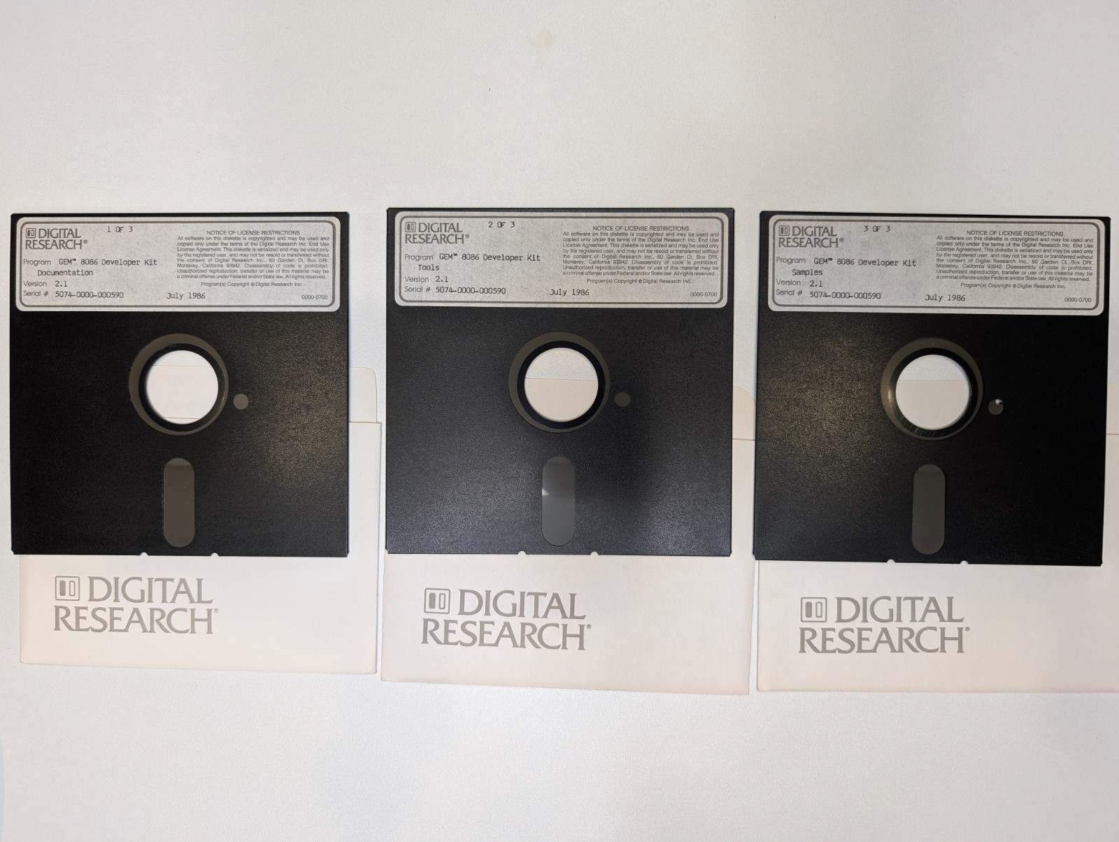 Digital Research GEM 8086 Developer Kit 5.25" Complete 3-Disk Set - CHECKED
