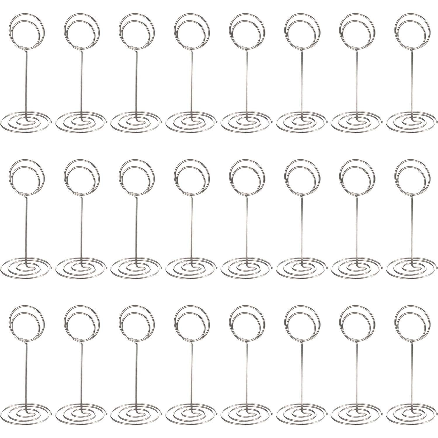 TecUnite 24 Pieces 3.35 Inch Table Number Holder Place Card Photo Silver