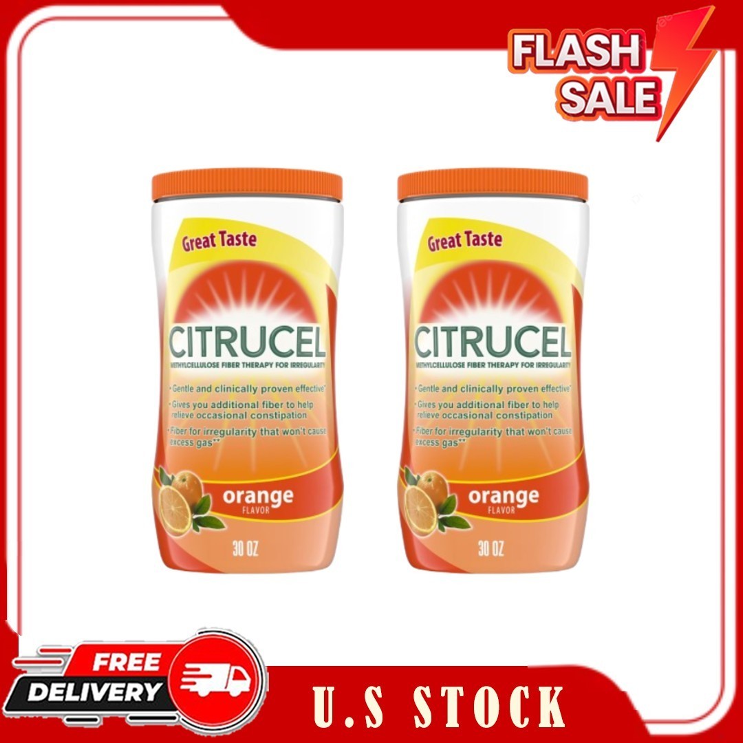 2 Pack Citrucel Fiber Powder Orange Flavor Constipation Relief 30 oz