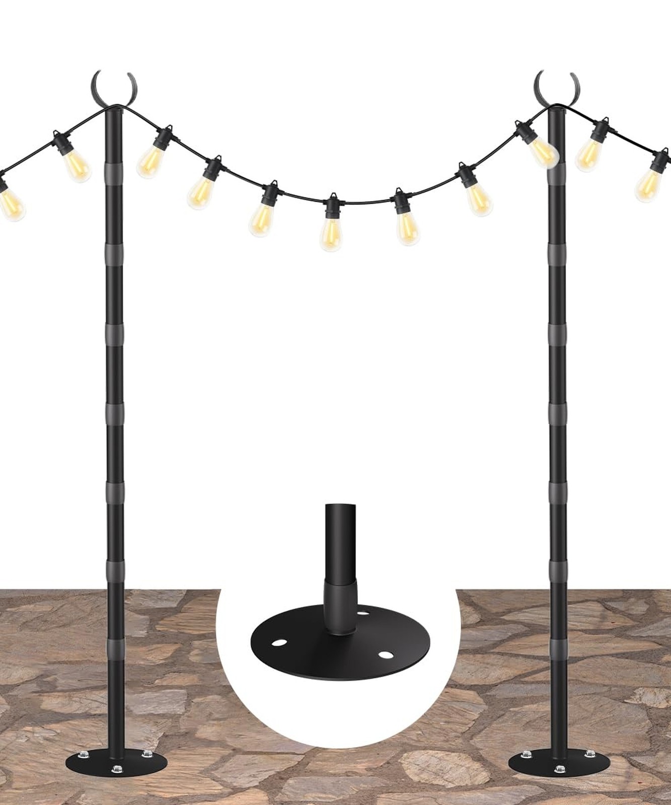 10Ft String Light Poles for Hard Surfaces, Outdoor Light Stand for Backyard, ...