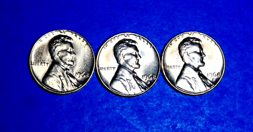 1968 P/D/S LINCOLN CENT BU UNCIRCULATED "RED" NICE COINS STOCK PHOTO!