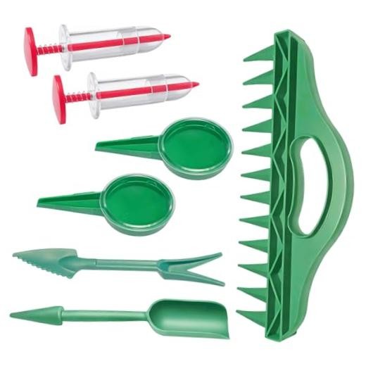 7PCS Mini Handheld Seed Spreader Set with Adjustable Speeds and 12-Hole Dibber