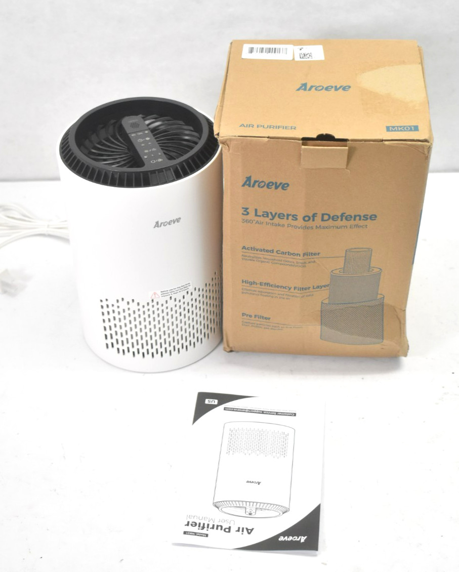 Aroeve Compact Air Purifier For Bedroom Home For Smoke Pollen Dander White
