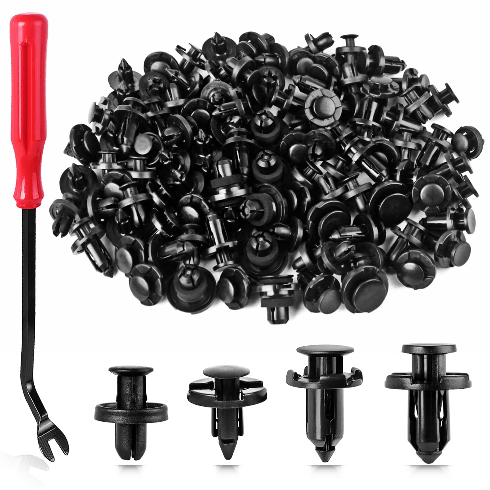 Xislet 121pcs Plastic Rivets Clips 7mm 8mm 9mm 10mm One Size, Black