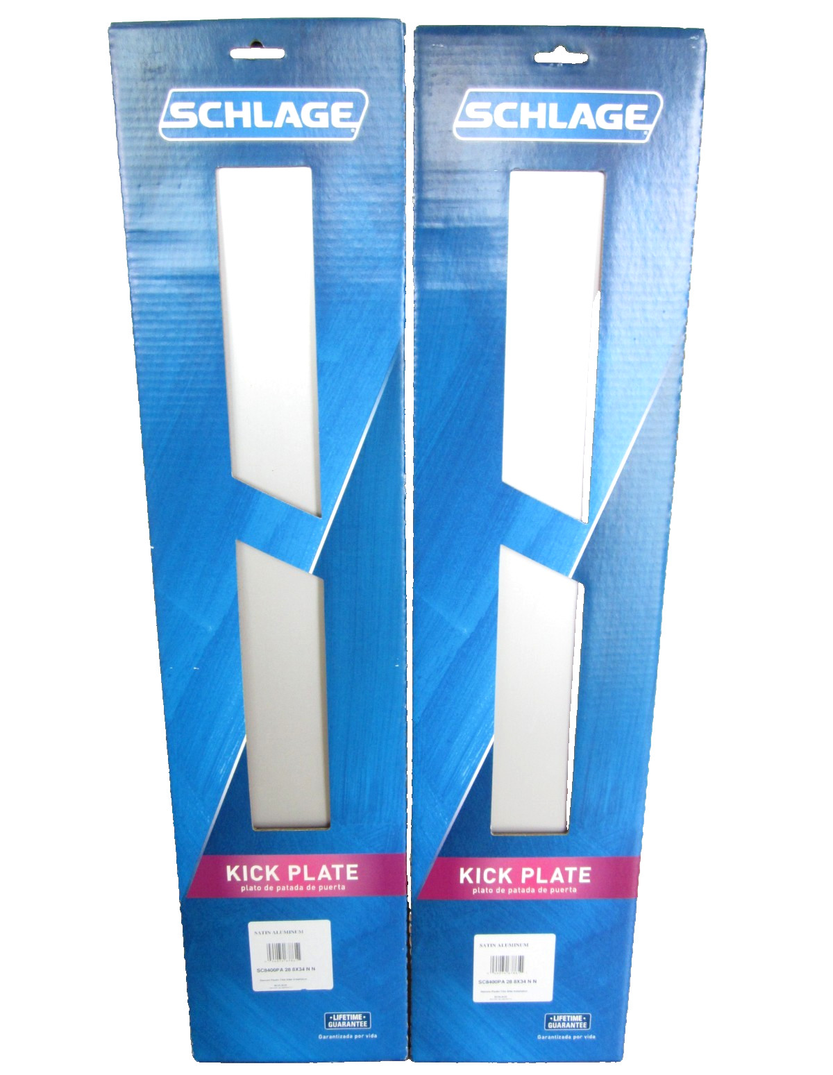 Lot of 2 Schlage Aluminum Kick Plates in Satin Aluminum SC8400PA 8"X34"