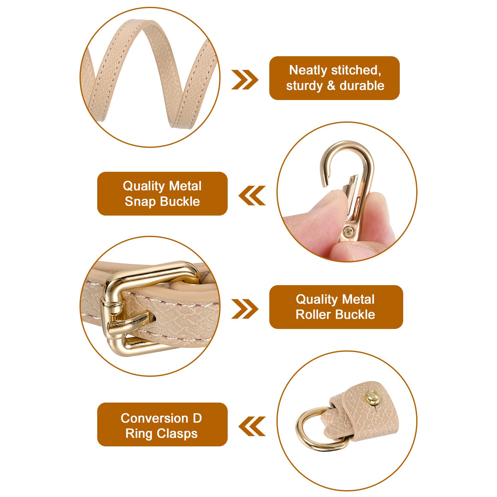 Leather Bag Strap Replacement Adjustable, Pink, Gold Buckle, 1 Set