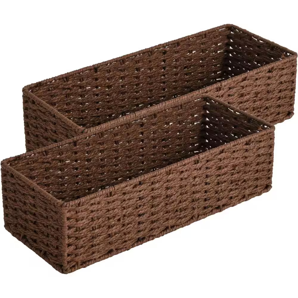 Brown 15.8 In. X 4.3 In. Paper Decorative Basket (Set of 2)
