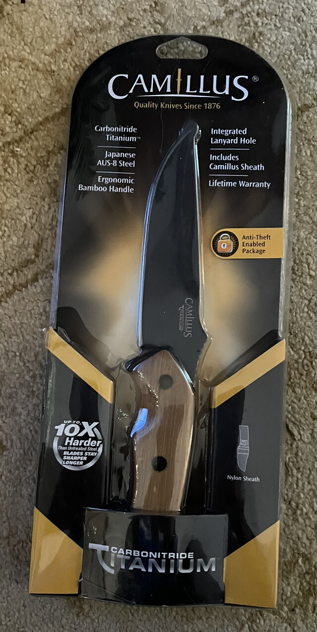 Camillus Carbonitride Titanium AUS-8 Steel Fixed Blade Bamboo Handle 18508