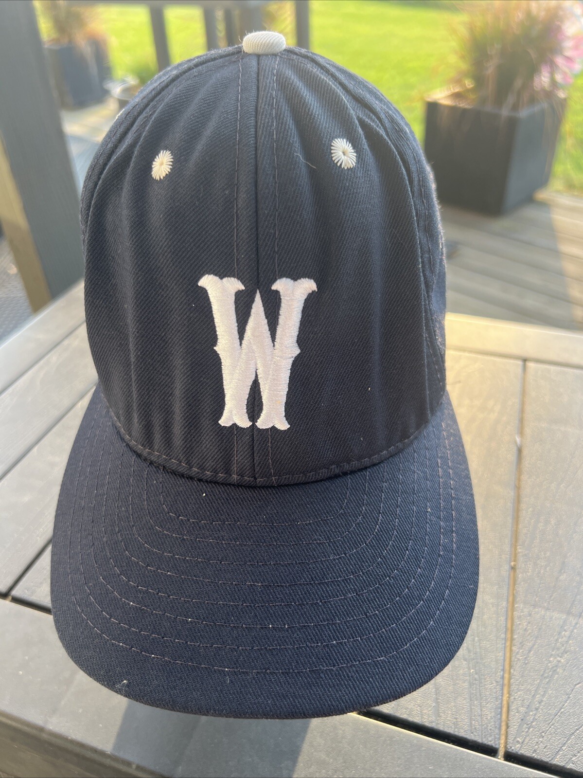 Navy Hat Cap with White W and Accents California Headwear Snap Back Worn