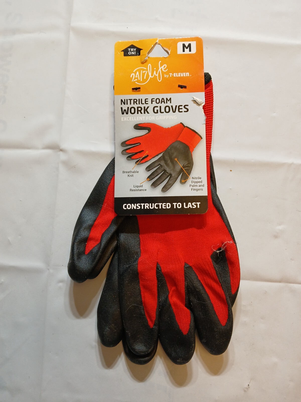 Pair Of Red Nitrile Work Gloves Size Medium