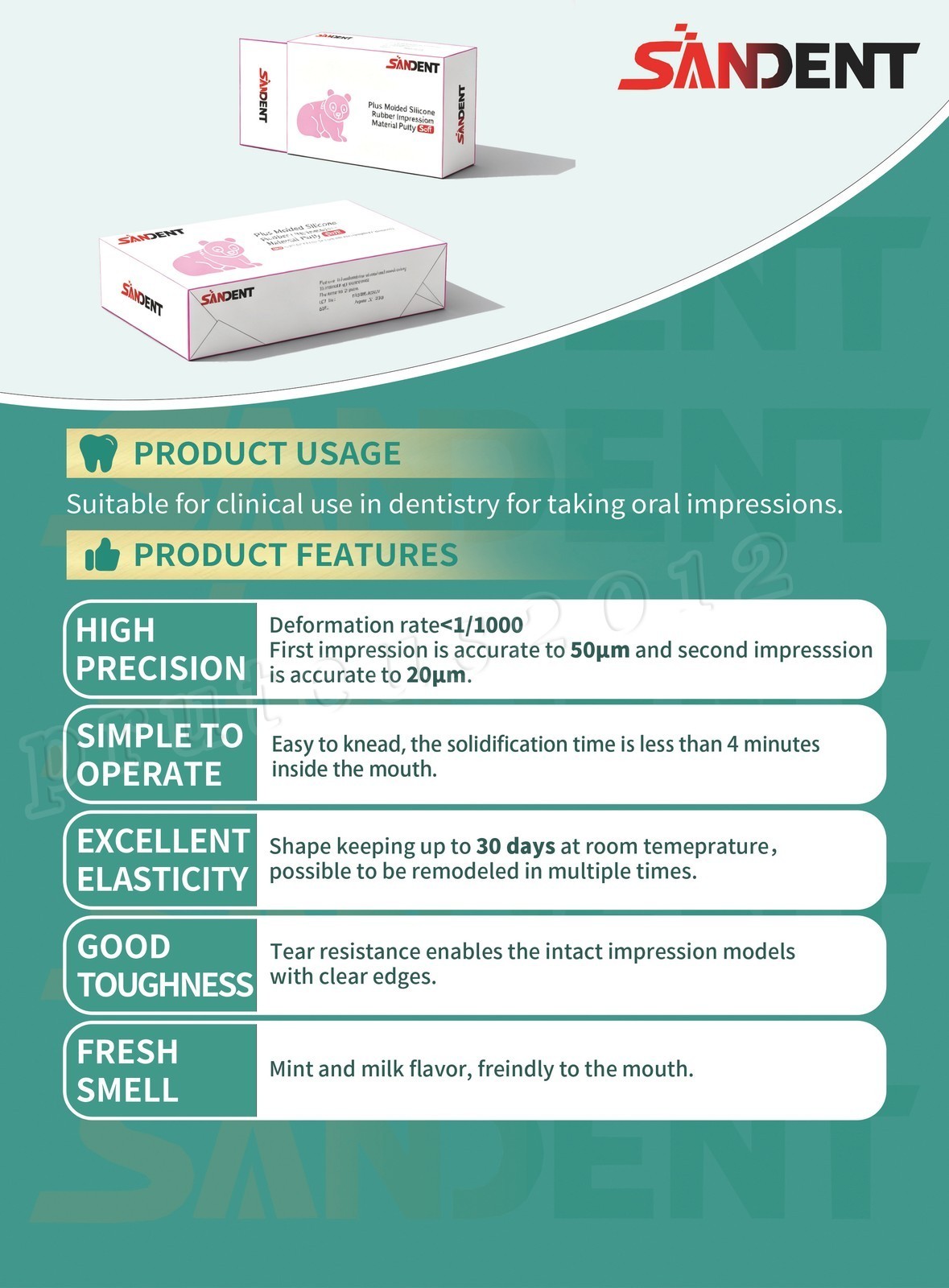SANDENT Putty Regular Set Dental Impression Material Base & Catalyst 2 Scoops