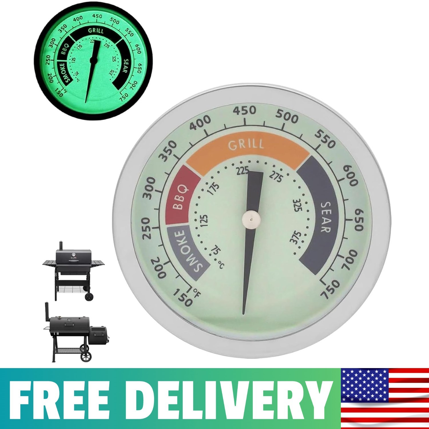 3 1/8" Smoker Thermometer Gauge For Masterbuilt Thermometer, All Oklahoma Joe Sm