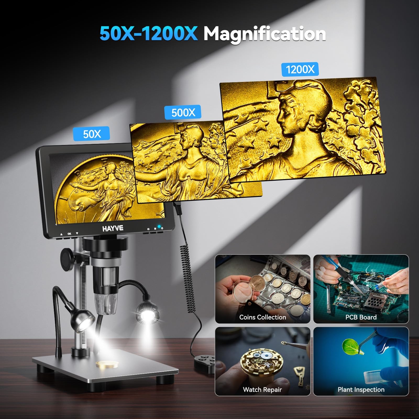 Hayve 7" LCD Digital 7 Inch Microscope with Wired Remote, Black