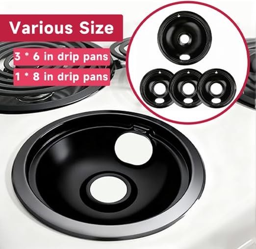 Black Electric Stove Drip Pans Set, 3 Small 1 Large Universal Replacement Dri...