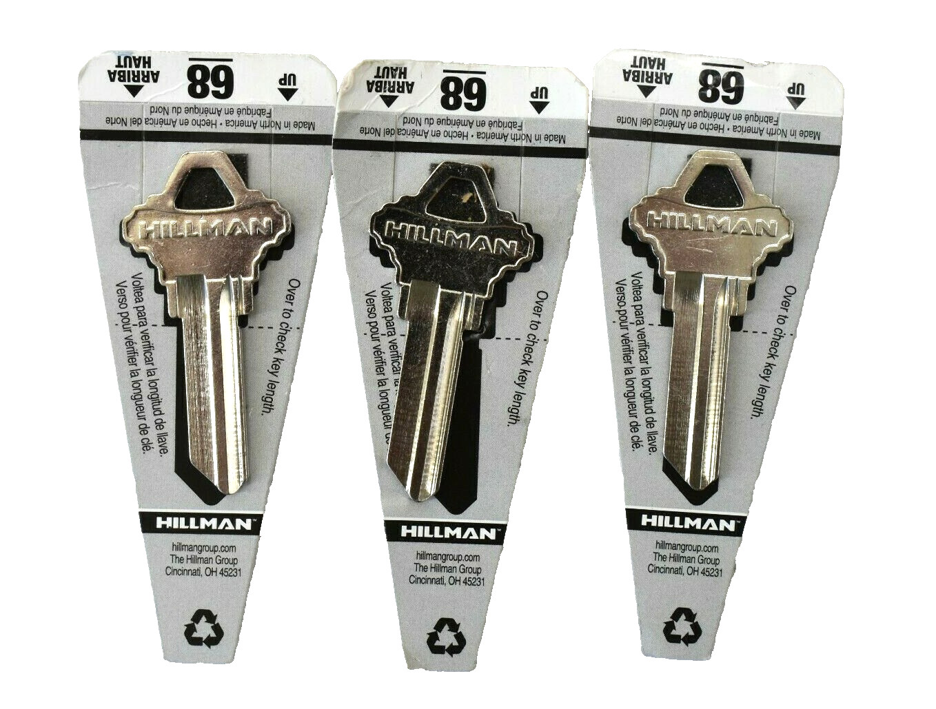 Lot Of 3 Hillman 68N Brass Key Blanks Fit Schlage Nickel Painted Cassette H