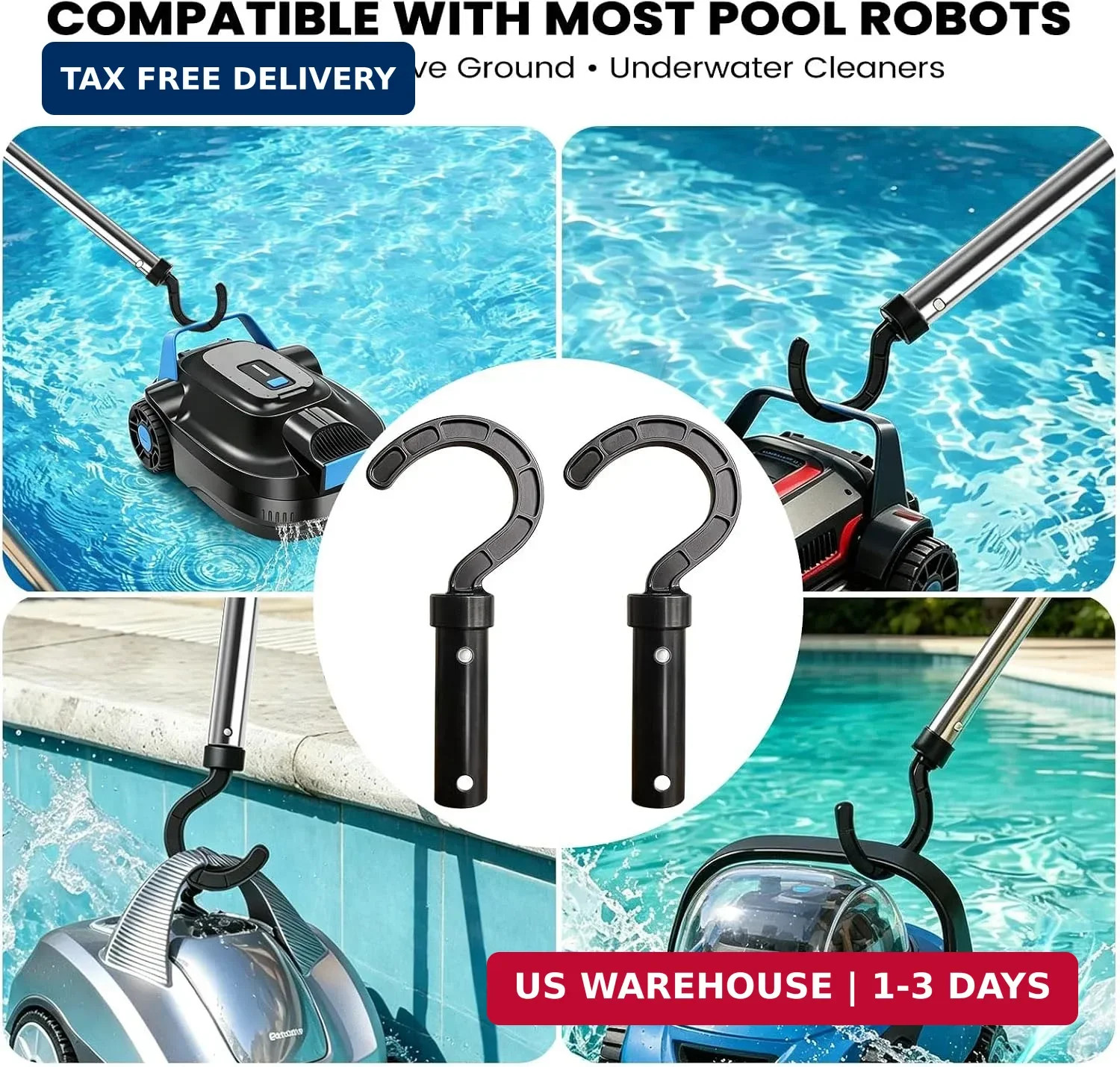 Pool Hooks for Poles, 2 Pack Pool Hook for Robotic Pool Cleaner, Universal Pool