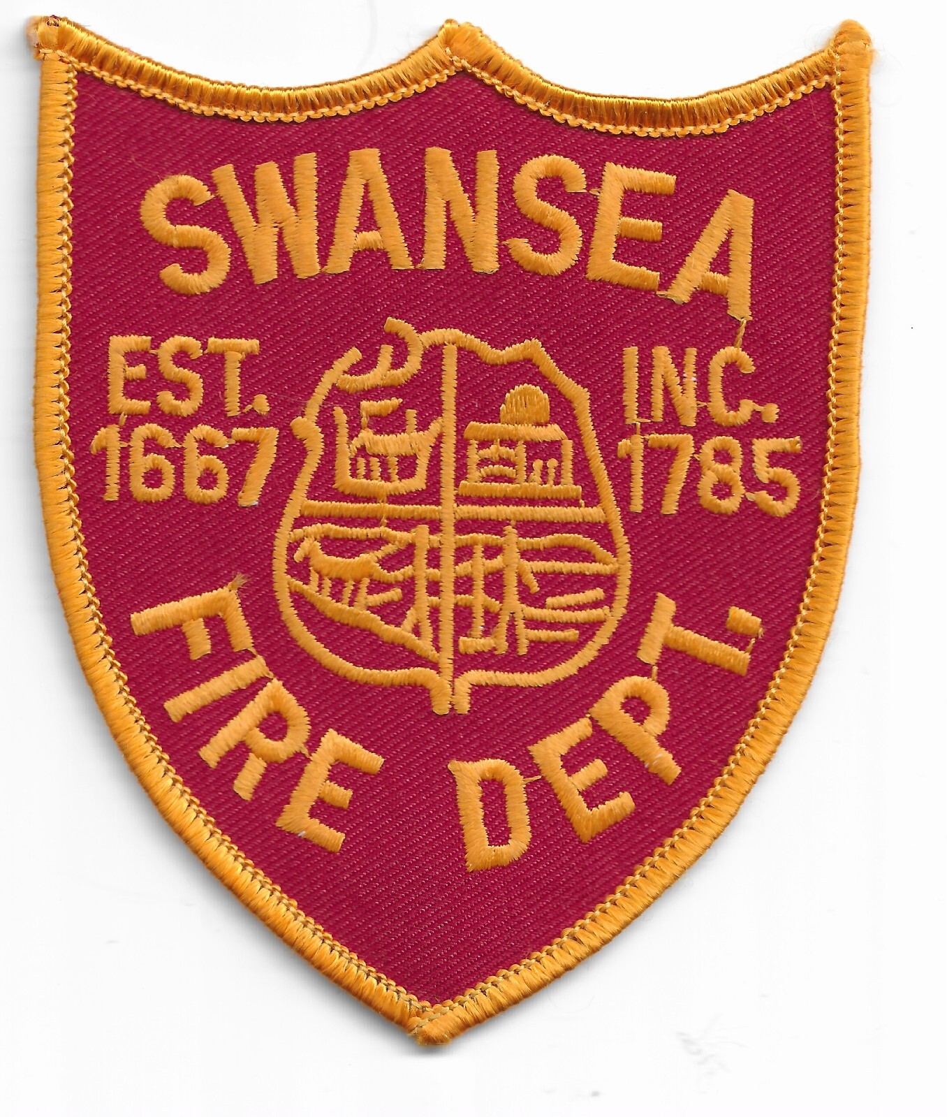 Swansea  Fire Dept.  "Est.-1667 / Inc.-1785", MA (3.25" x 4" size) fire patch