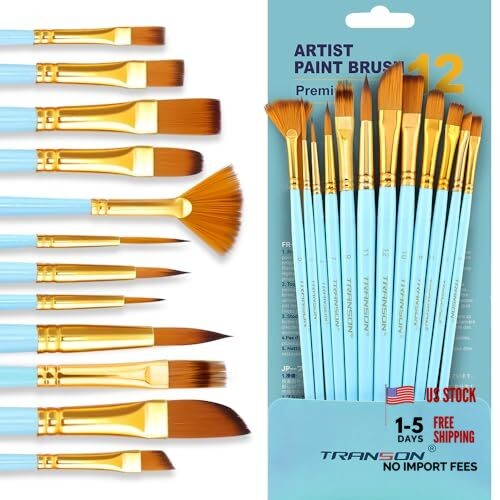 Artist Paint Brush Set of 12 for Acrylic Watercolor Gouache Oil 12 Pcs Blue