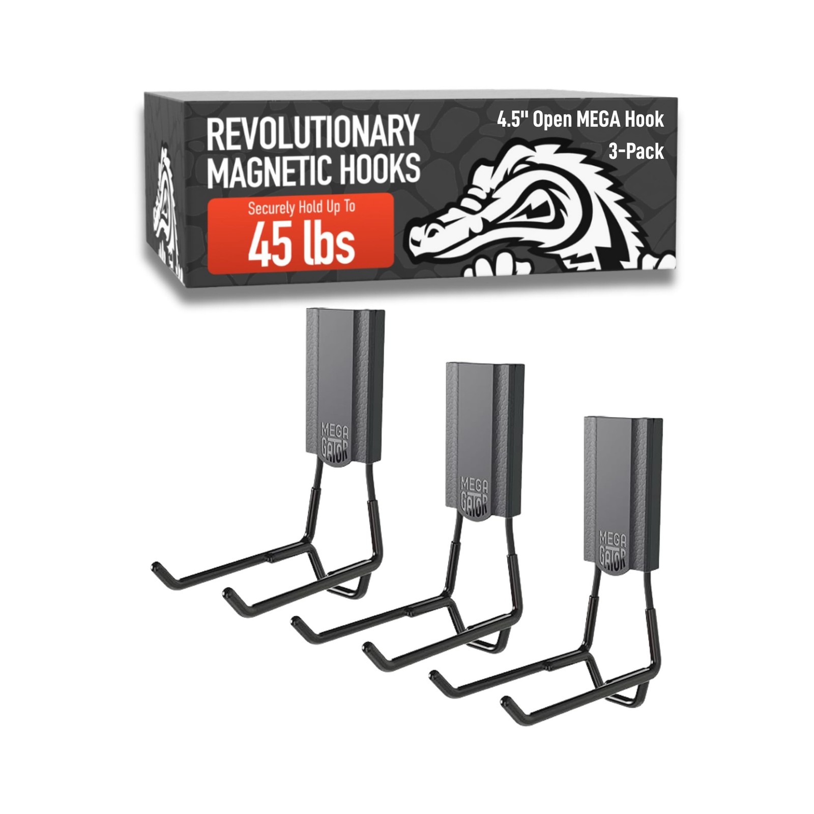 GATOR MAGNETICS MEGA 4.5 in Open Hooks, 45 lb Heavy Duty Magnetic Hooks for S...