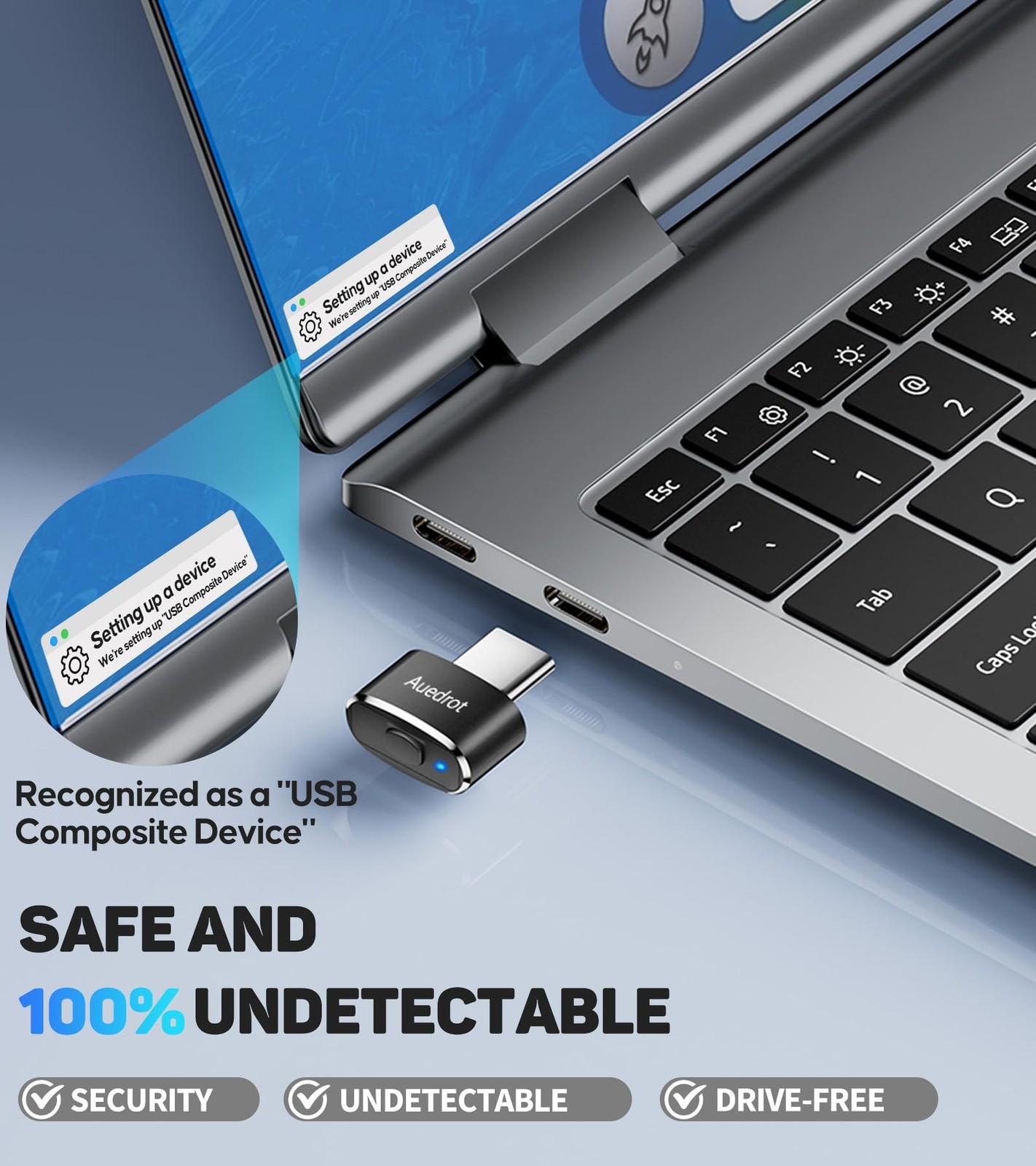 AUEDROT Mouse Jiggler Undetectable USB-C Mouse Mover with Switch Button, Auto...