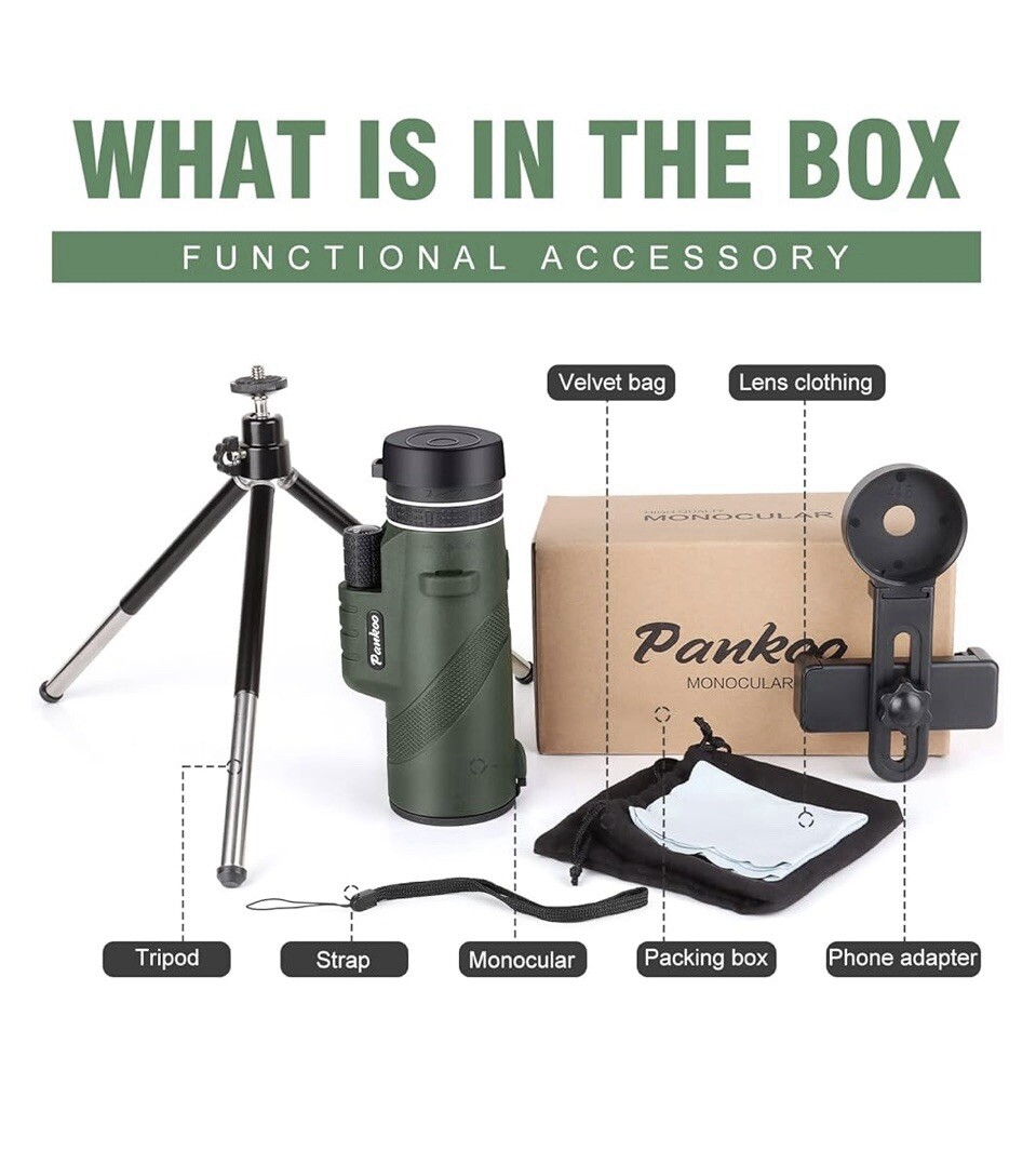 Pankoo 40X60 Monocular Telescope with Smartphone Holder & Tripod