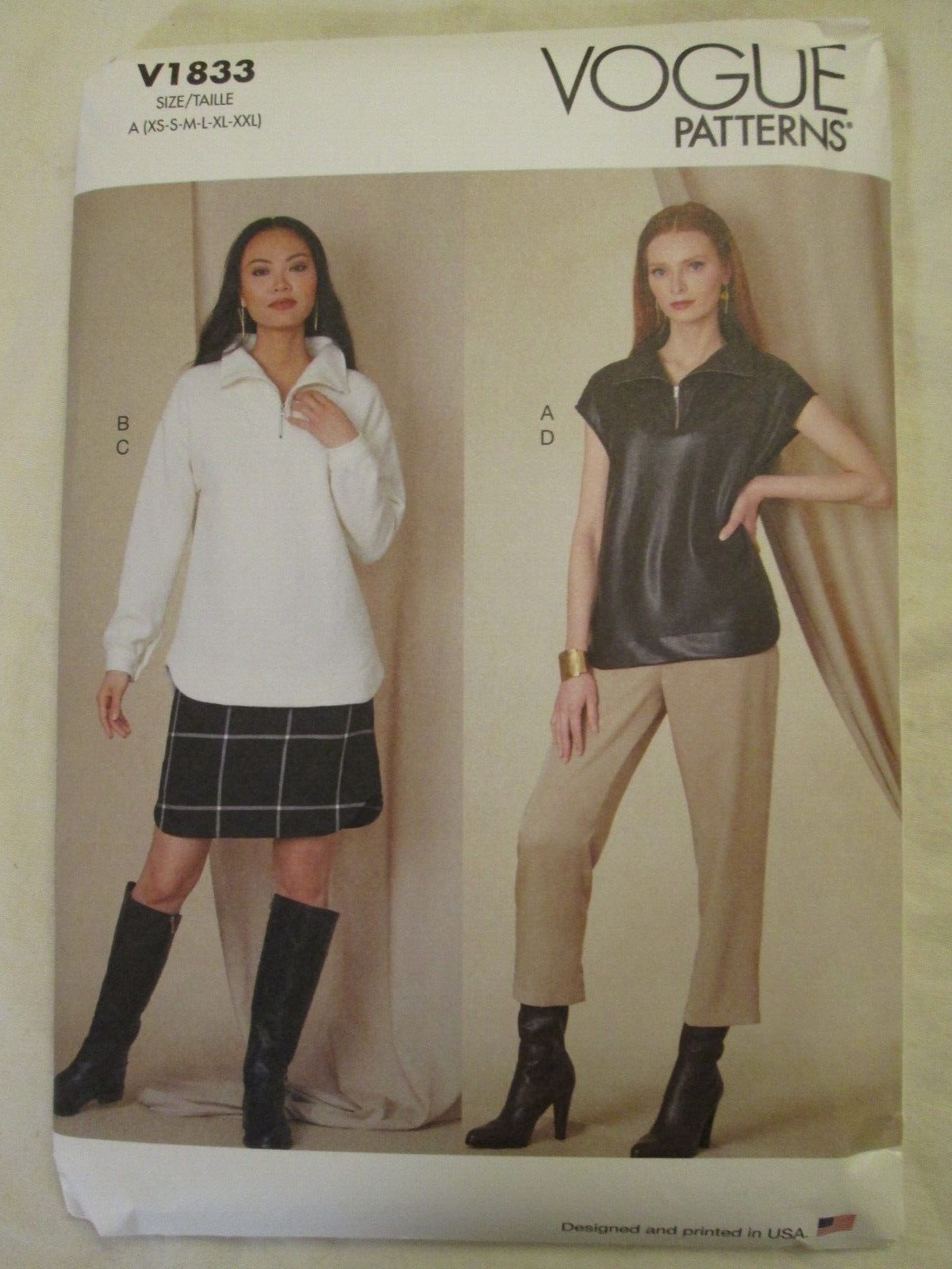 Vogue 1833 Easy 1/4 Zip Lined Top Skirt Pants Pattern Size XS-XXL 4-26 Wardrobe