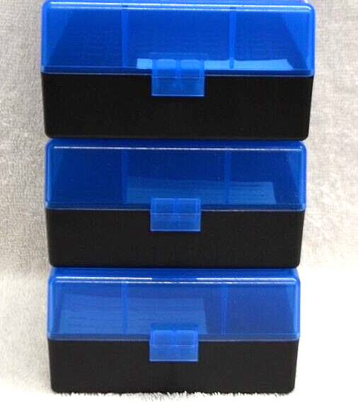 3 x BERRY'S PLASTIC AMMO BOX, BLUE/BLACK 100 Round 223/556/300BLK