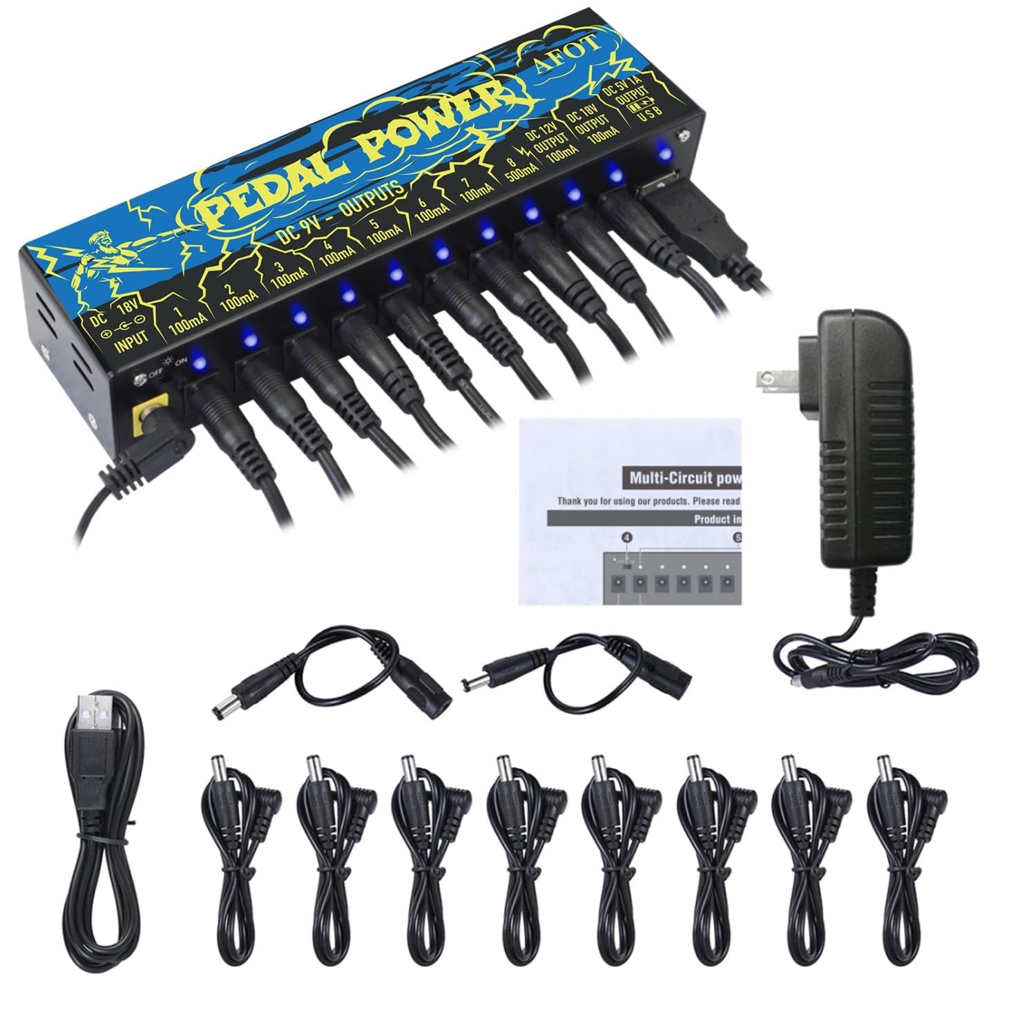 Guitar Power Supply 10 Isolated DC Output for 9V/12V/18V Effect Pedal,Guitar ...