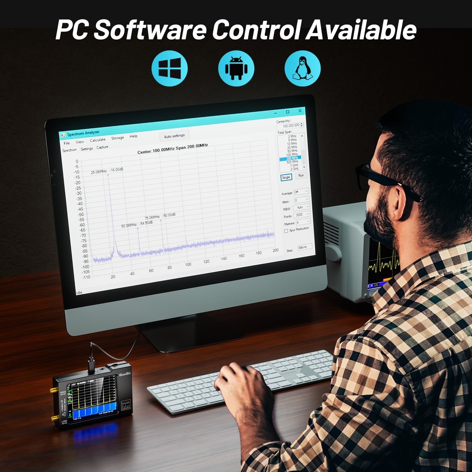 Portable TinySA Spectrum Analyzer,SEESII Upgraded V0.3.1 Handheld Tiny Freque...