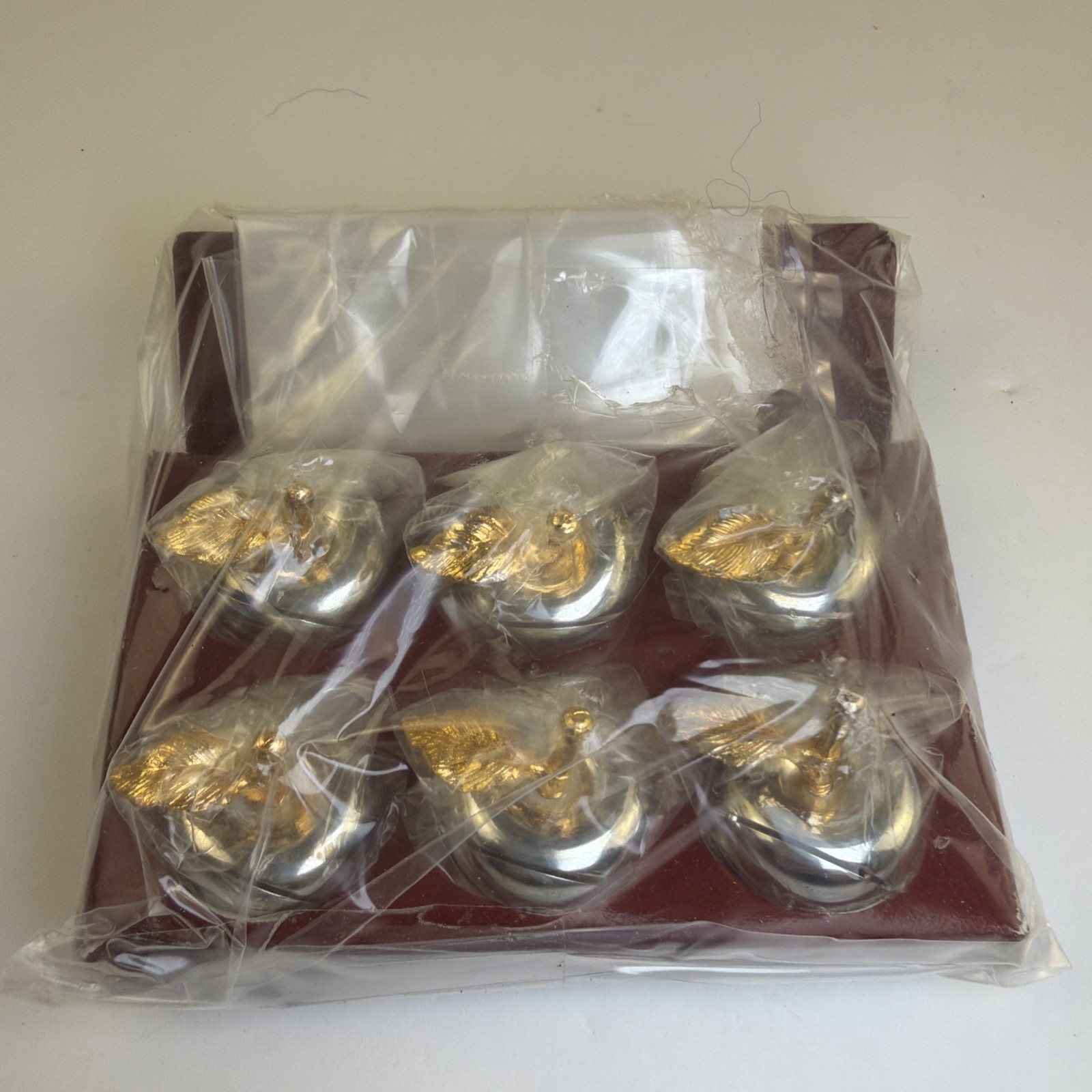 Vintage *6 Silver & Gold Plated Miniature Apple Place Card Holders & Cards*