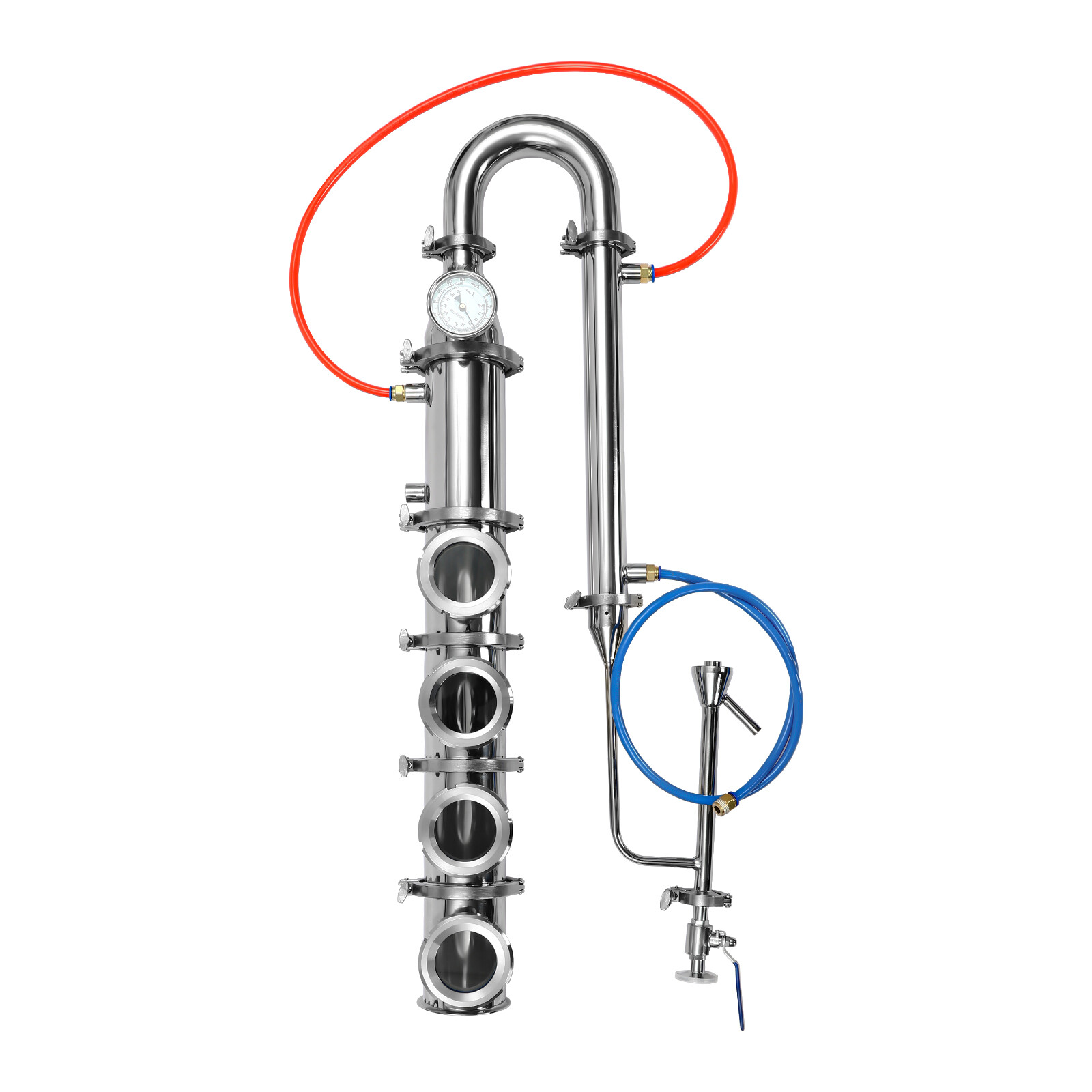 4" 4 Plate Stainless Moonshine Flute Still Column with Copper Bubble Plates