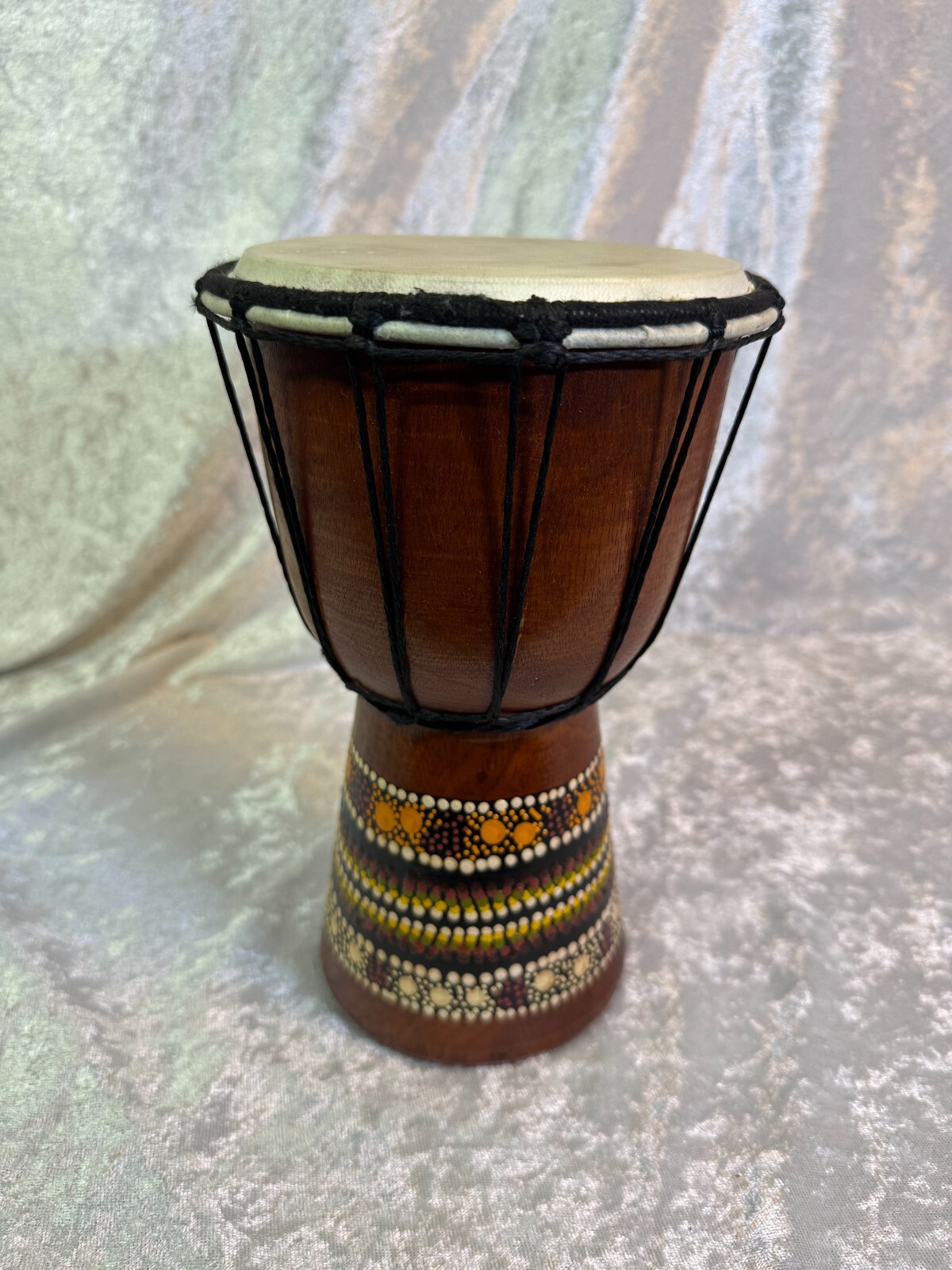 Vintage Hand Percussion Wood Djembe Hand Crafted Drum Dot Painted