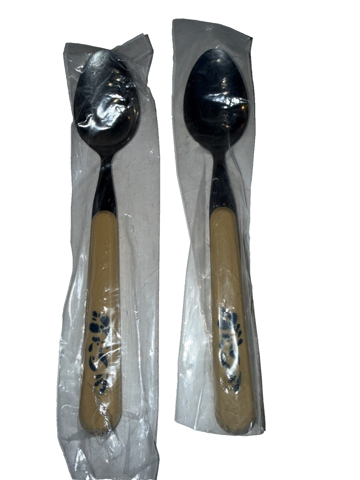 LOT of 2 TB Soup Spoons Pfaltzgraff FOLK ART Stainless  Plastic Handles Flatware