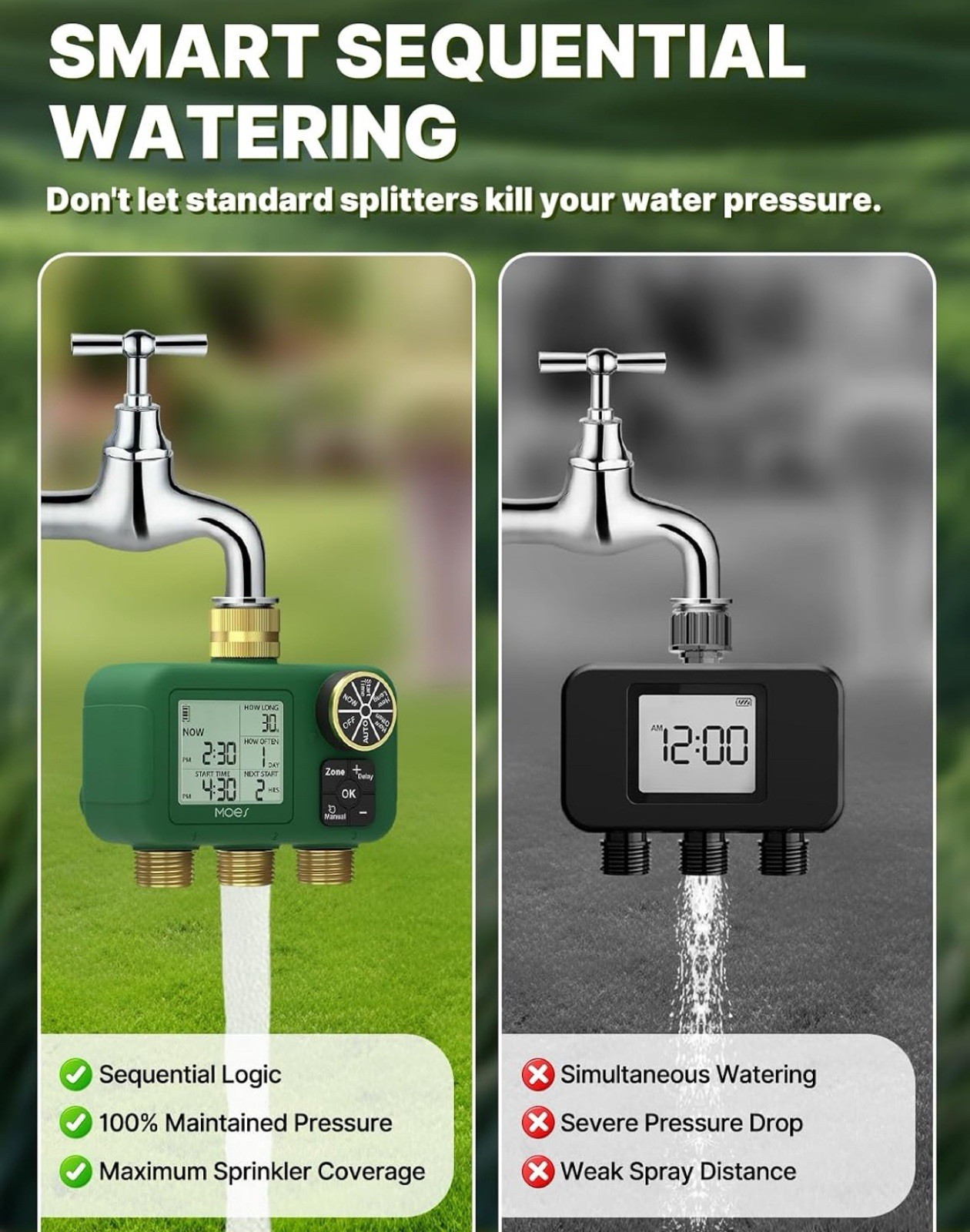 3 Zone Garden Hose Water Timer Heavy Duty Solid Brass Outlet Automatic Sprinkler