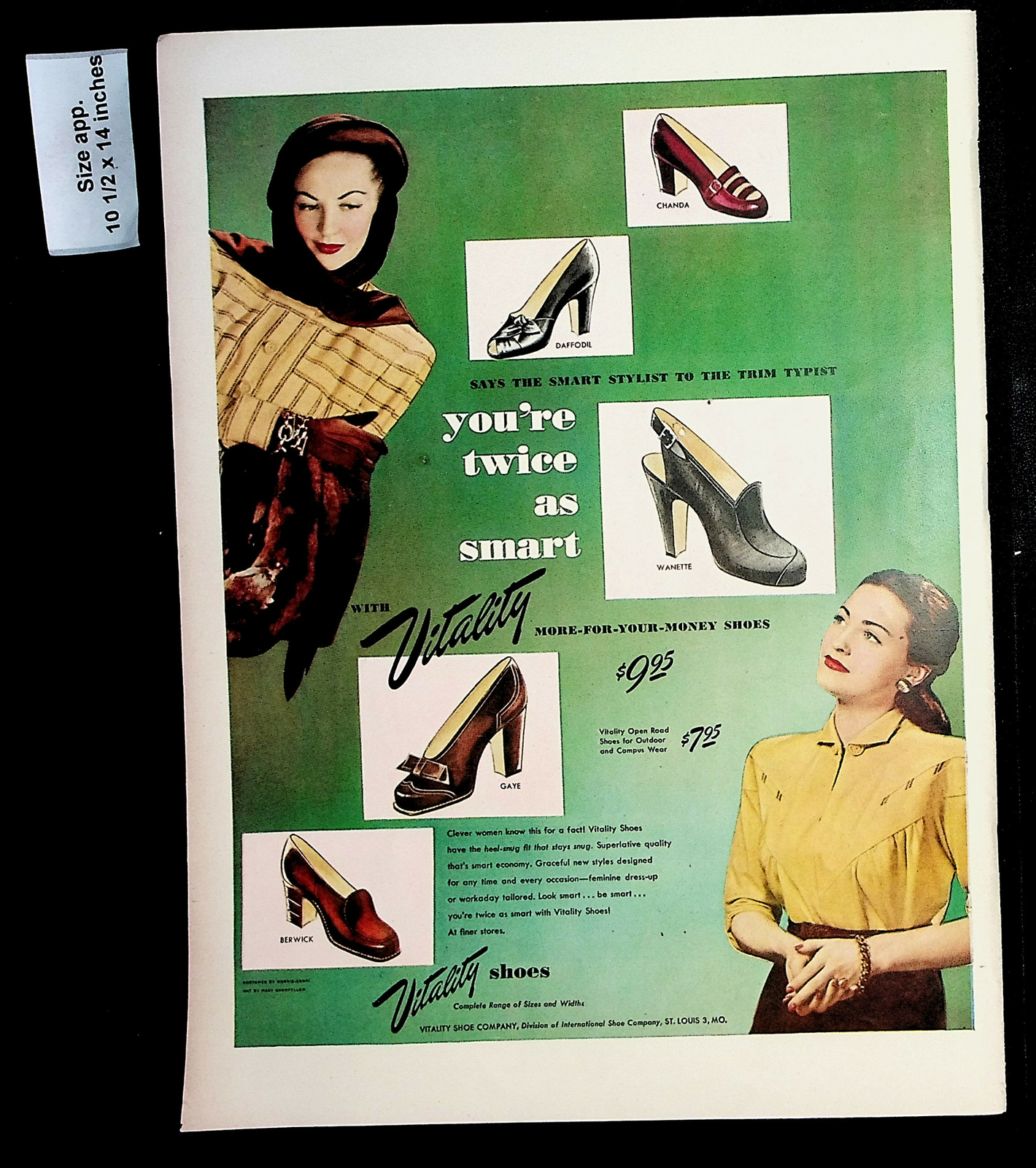 1947 Vitality Shoes Women Heels Fashion Clothing Vintage Print Ad 29057