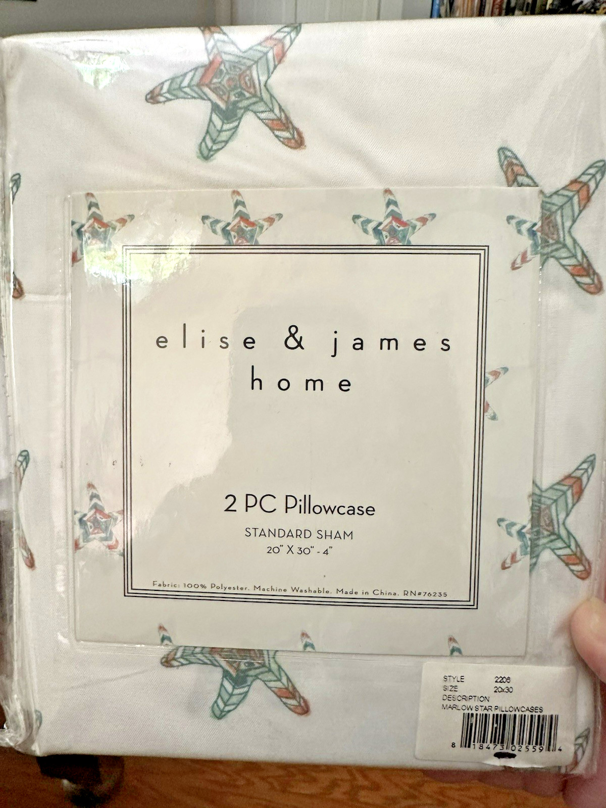 Elise & James Home 2 PC Pillowcase Standard Sham STARFISH beach ocean 20 x 30"
