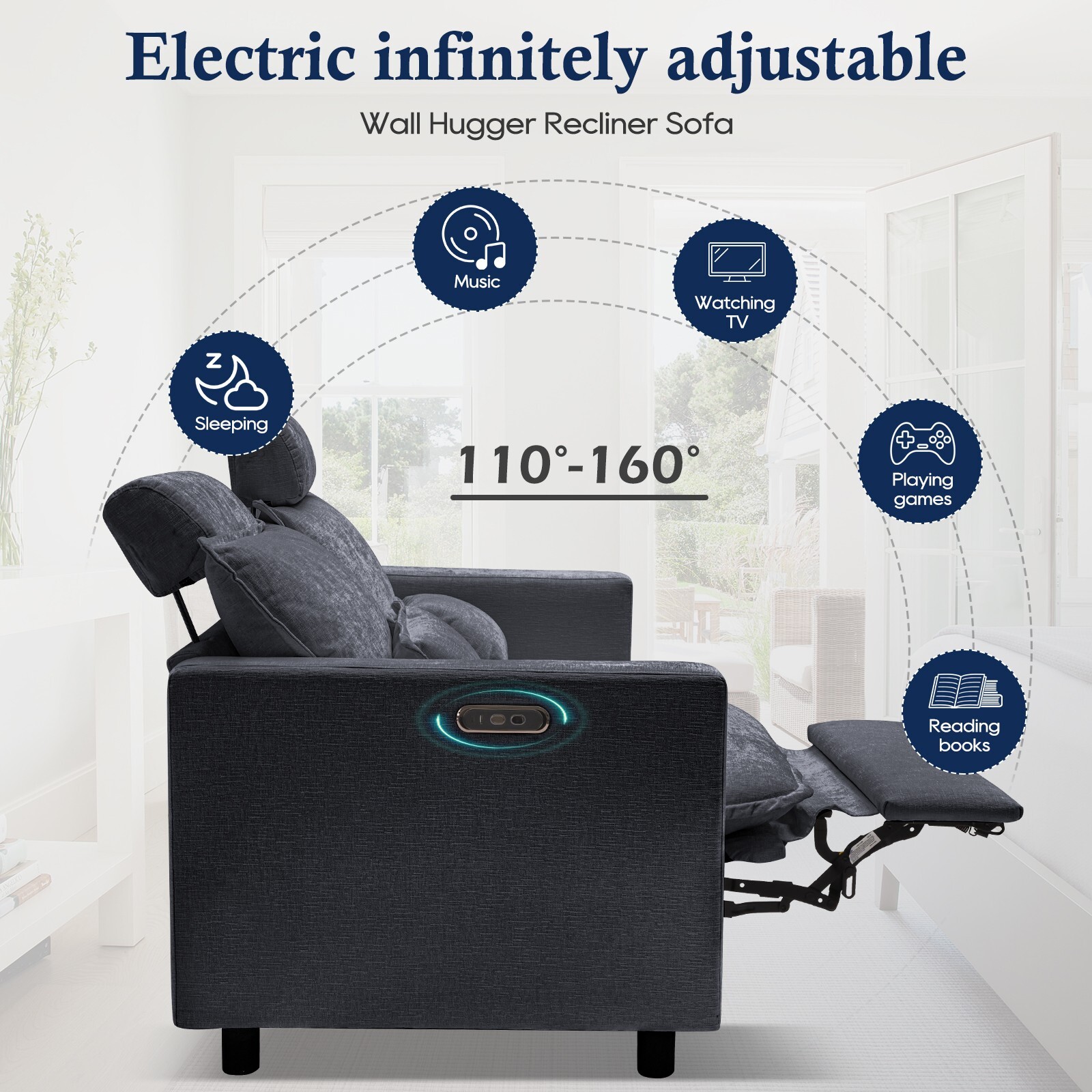 Electric Loveseat Recliner, Power Reclining Sofa with USB Ports, Cloud Couch