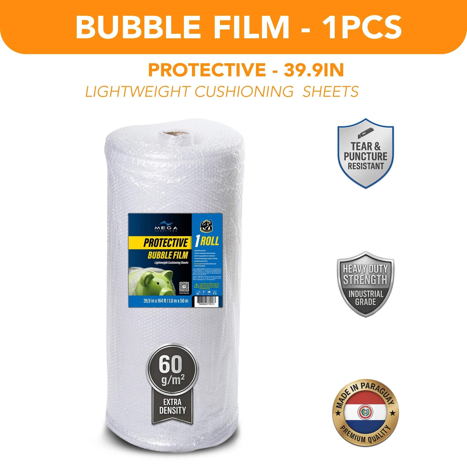Protective Bubble Film 1 Roll 39.9 in x 164 ft Heavy Duty Cushion Wrap