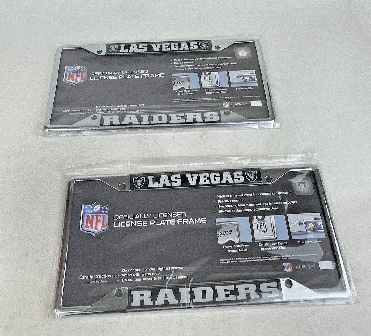 2 New NFL Las Vegas Raiders Car Truck SUV Chrome Metal License Plate Frame Cover