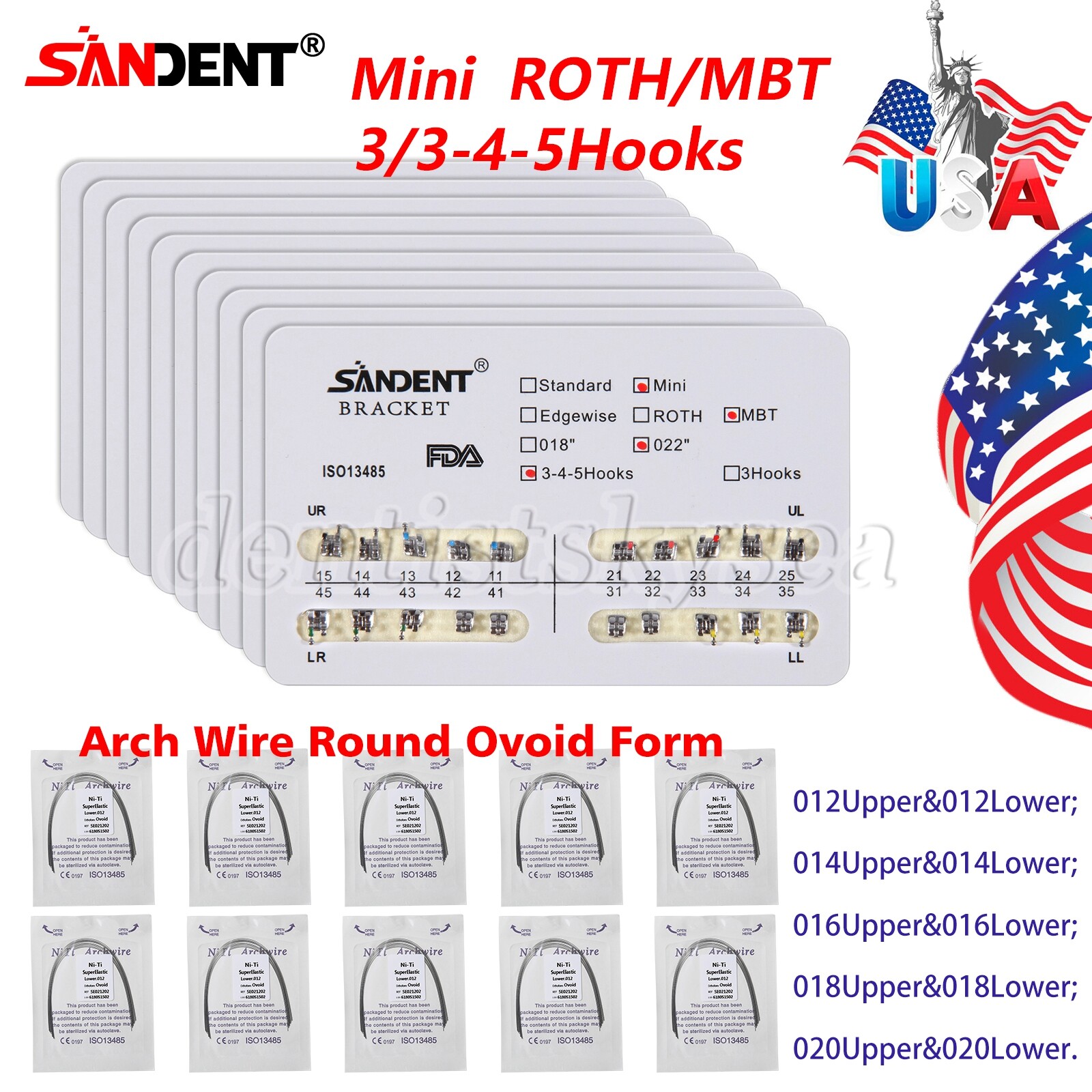 Orthodontic Dental Arch Wire Niti Round / Brackets Braces Mini Roth/MBT Slot.022