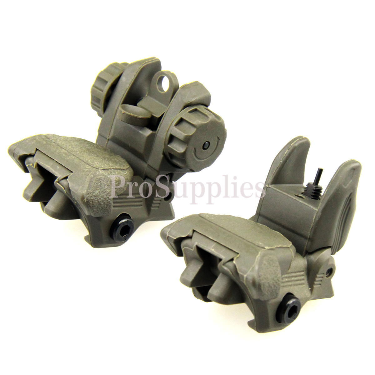 OD Green Polymer Flip Up Folding Auto Deploy Front & Rear BUIS Back Up Sight Set