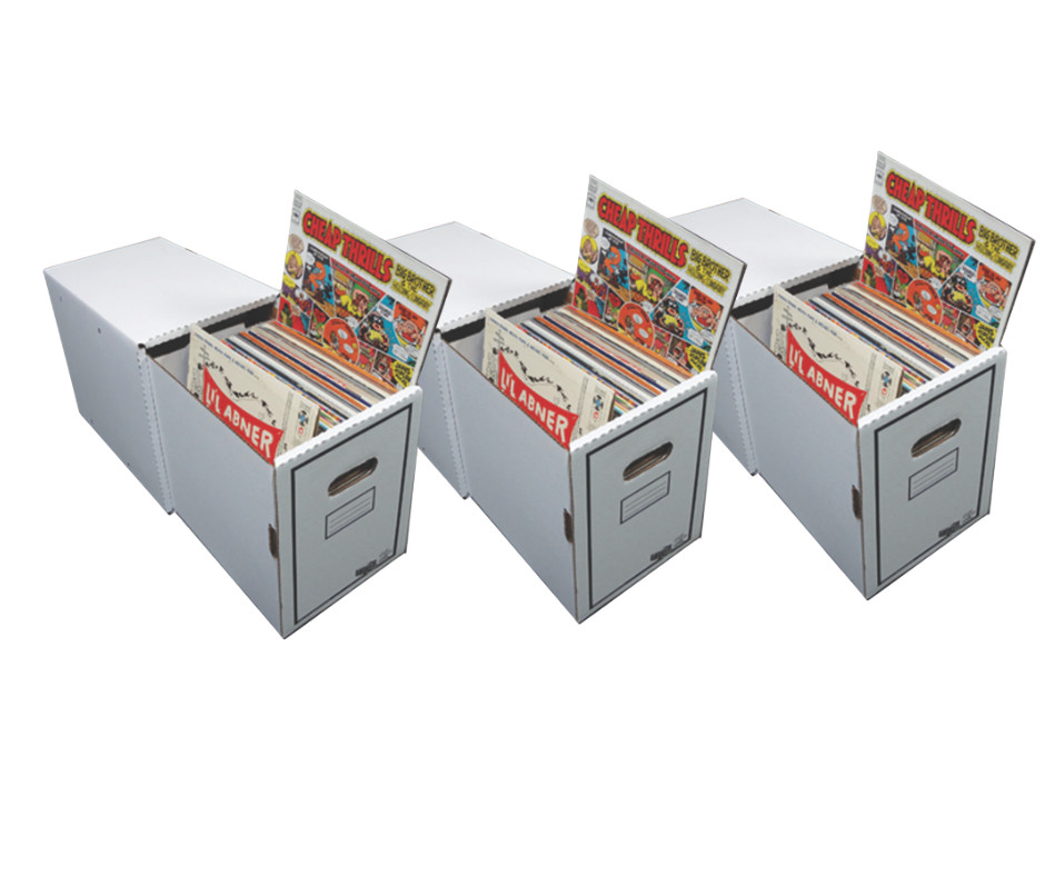 3 LP Vinyl Record Album Storage Boxes with Drawer & Dividers Record Storage Box