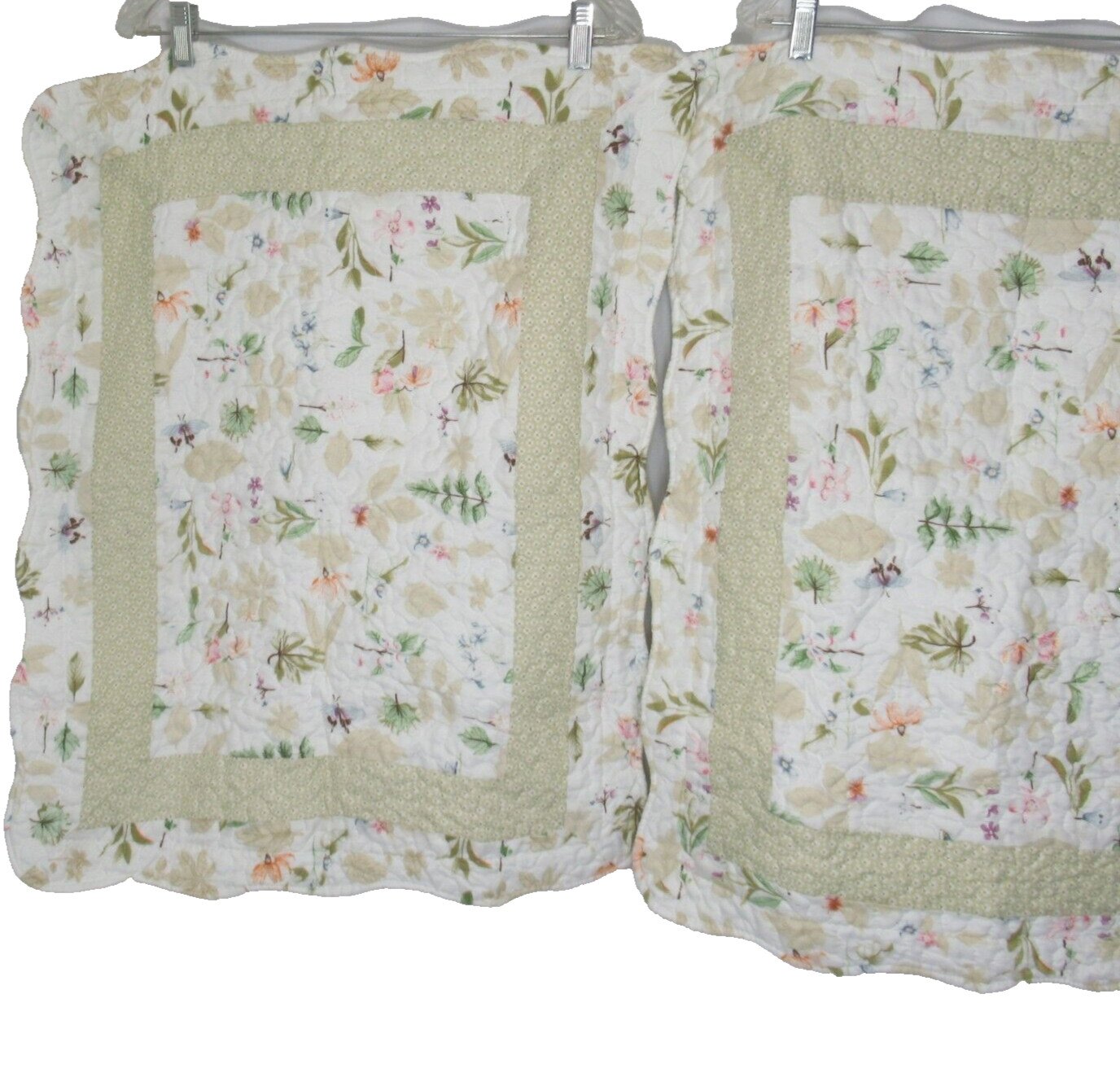 Quilted Standard 2 Pillow Shams Country Garden Floral Green Flowers 1 Pair