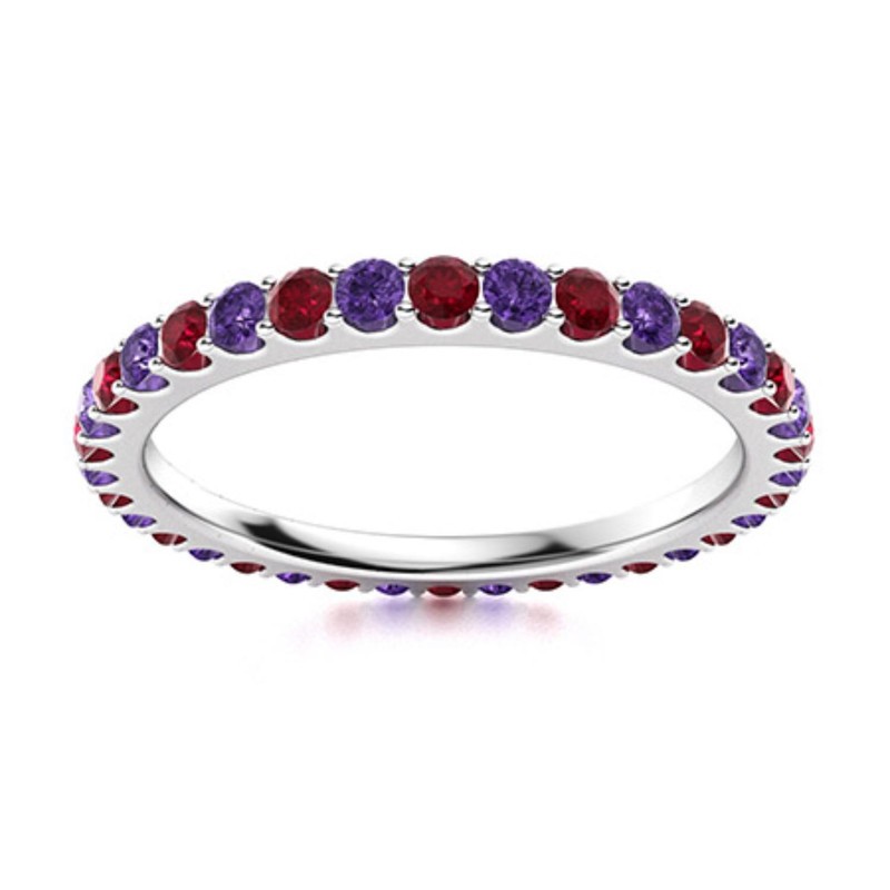 2mm Round Amethyst Ruby Eternity Ring 925 Sterling Silver Stacking Wedding Band