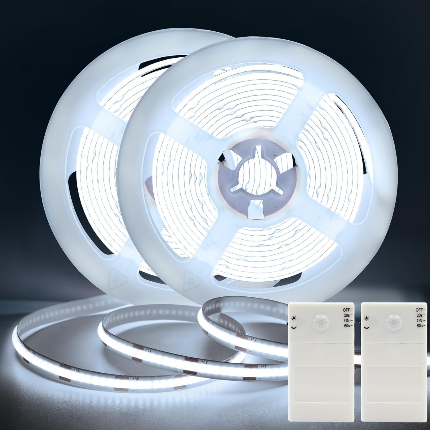 2 Pack Battery COB Motion Sensor Strip Lights with Day & Night Modes