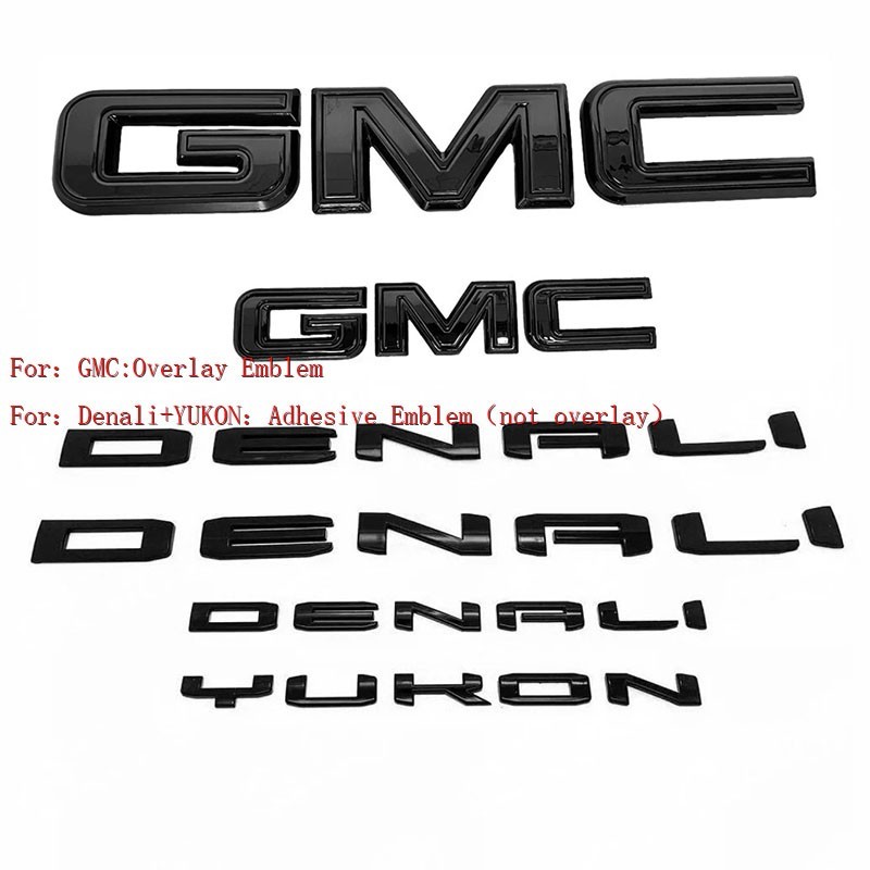Front Grille & Rear Denali Letter Emblem Badge For 2021-24 GMC Yukon Gloss Black