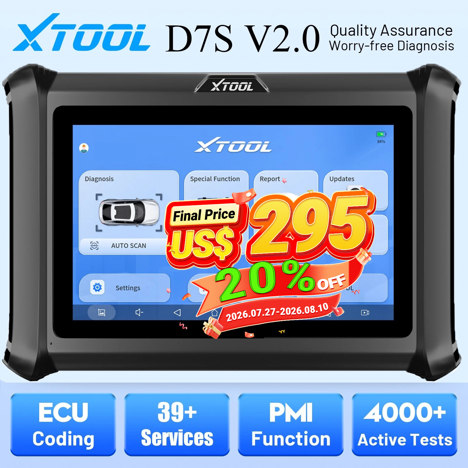 2026 XTOOL D7S V2.0 Bidirectional Diagnostic Tool Full System OBD2 Scanner ABS